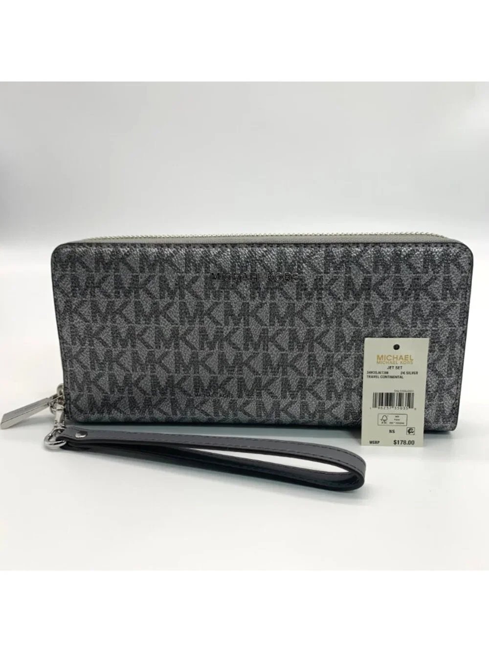 Michael Kors Dark Silver Monogram Jet Set Wristlet